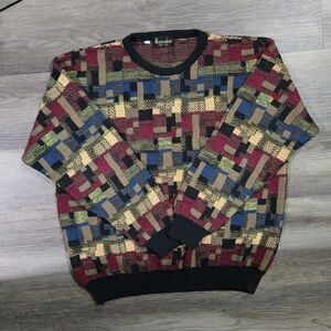 Vtg Barcelino Italy 3D Knit Sweater Mens Medium Abstract Multi-color